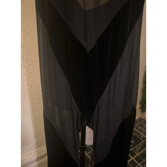 Black Contrast Mesh Velvet Sheer Halter Neck Open Back Flare Leg Jumpsuit Size L - Picture 6 of 13